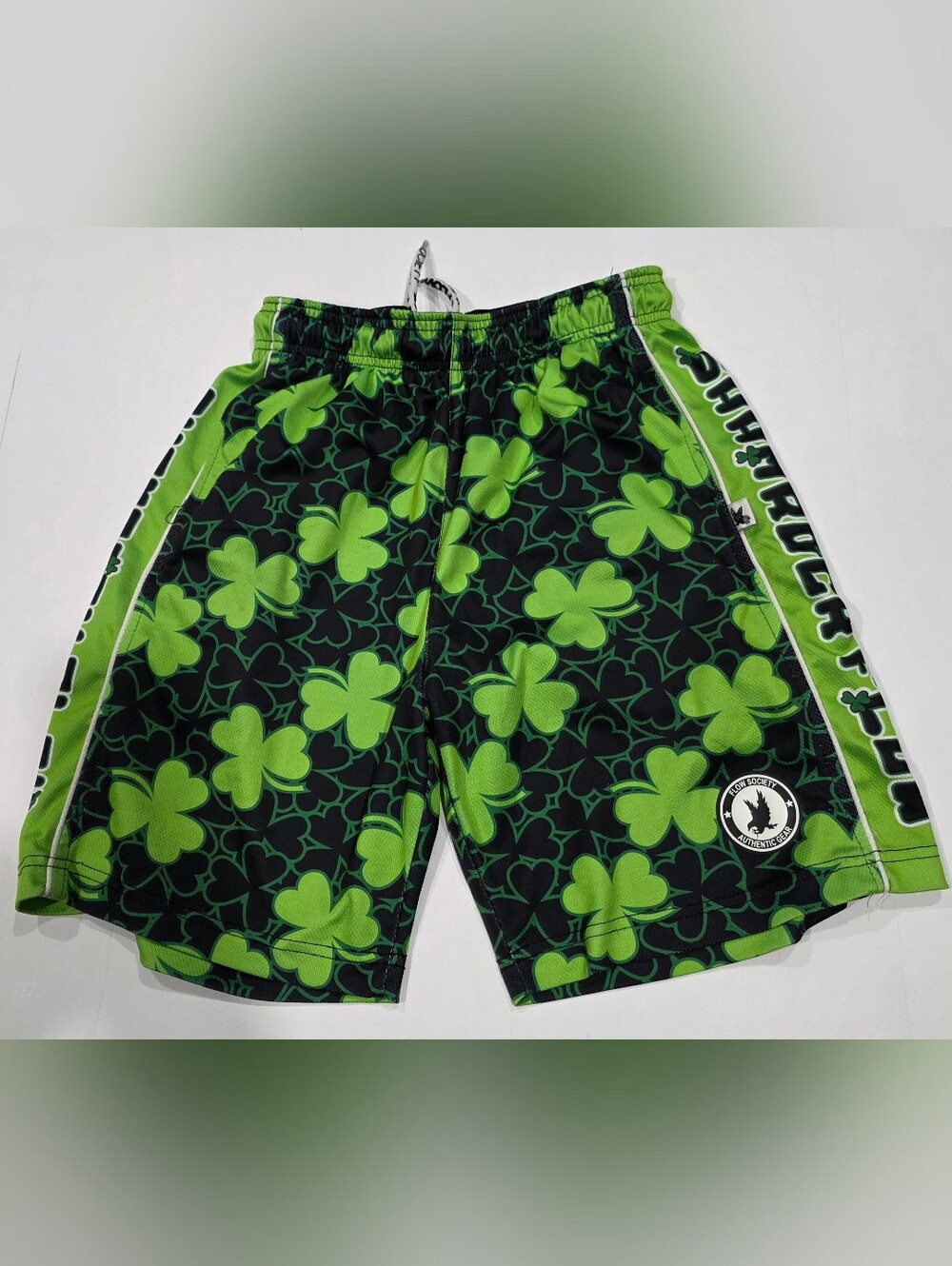Kids Shamrock Print Athletic Shorts - Green/Black